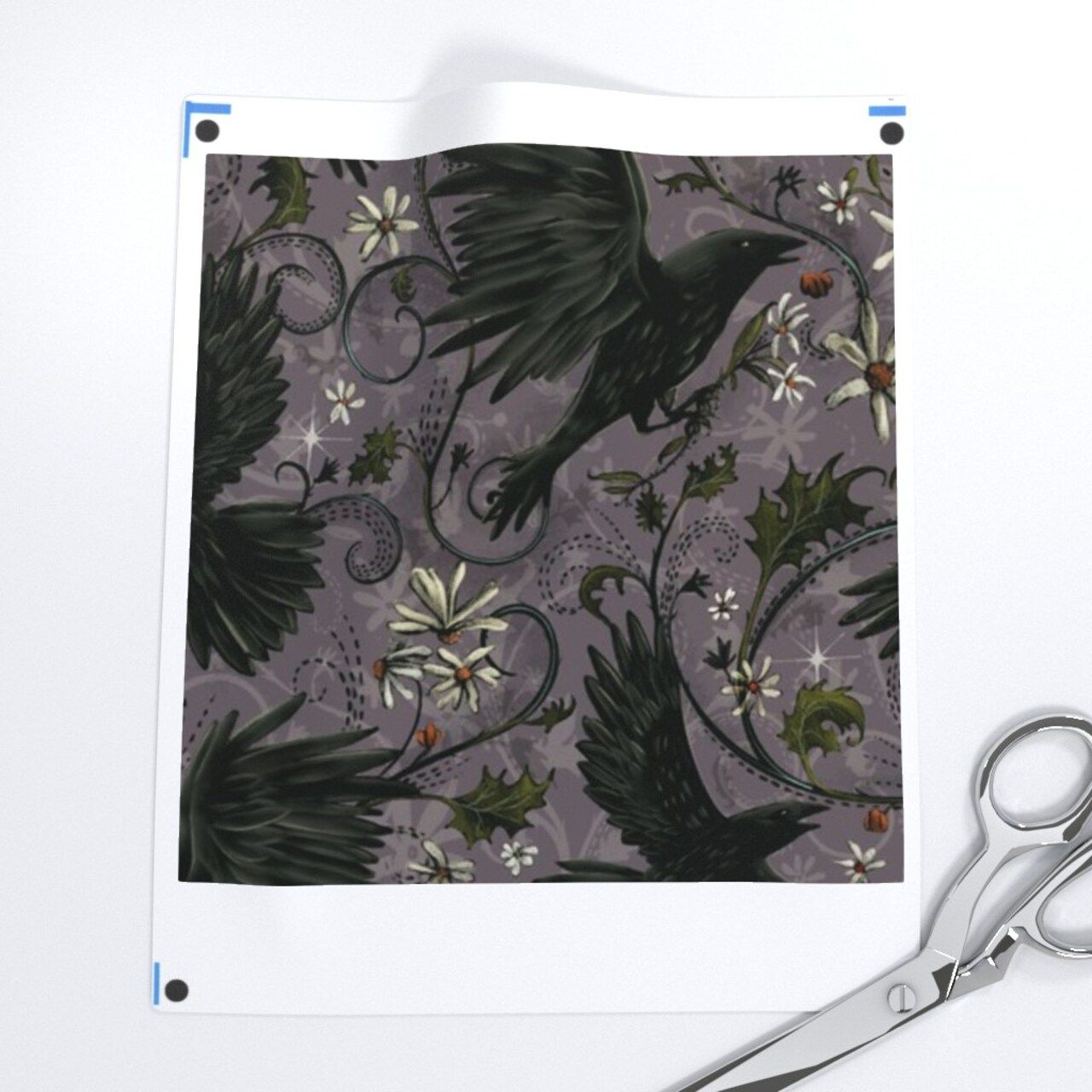 Gray Ravens Gothic Autumn Floral Halloween Bohemian Magic Dark Moody Corvid Custom Printed Fabric by Spoonflower Various Fabrics by the Yard or Fat Quarter